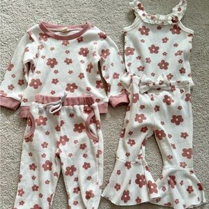 Set of 2 Girls Floral Waffle-Knit Set in Cream and Dusty Rose
